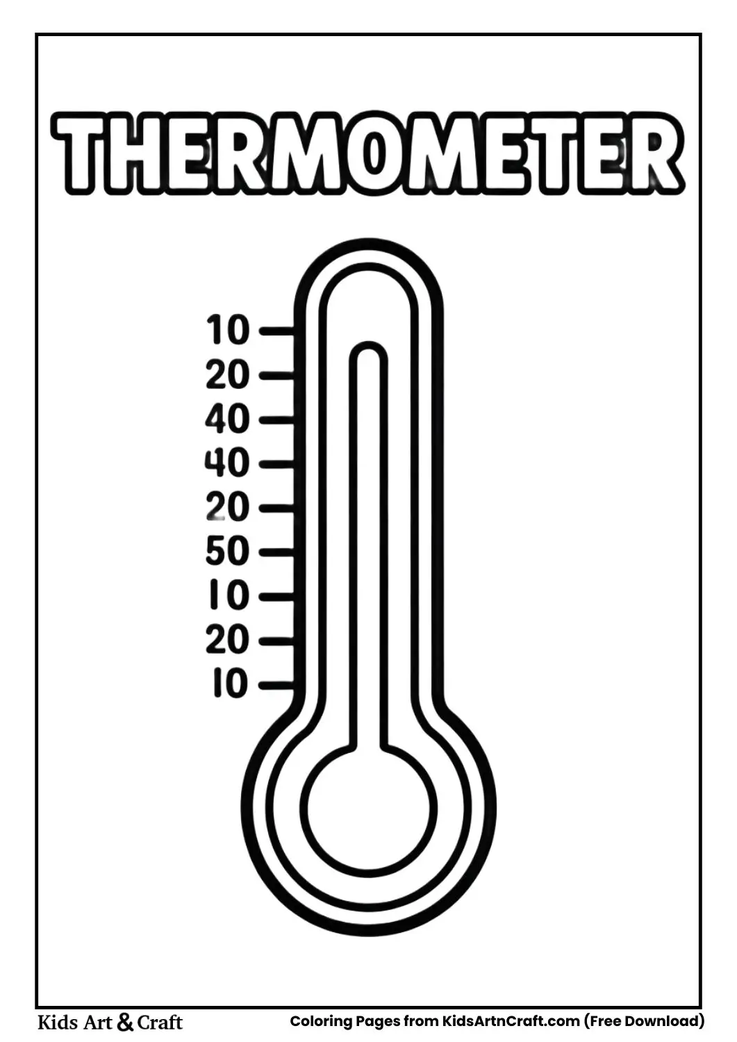 laboratory thermometer measuring temperature black and white coloring page for kids
