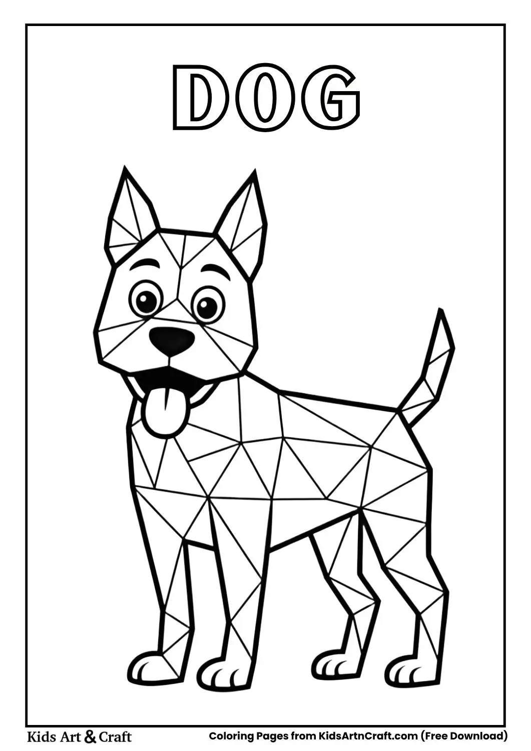dog made using triangle shapes easy black and white coloring page