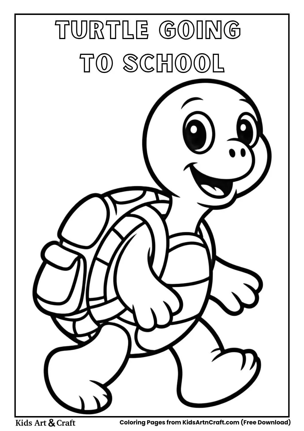 Cute turtle walking to school with backpack coloring page