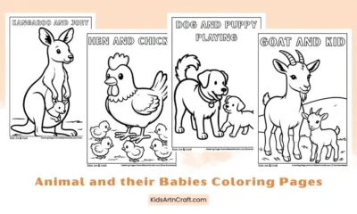 Animal and their Babies Coloring Pages for Kids