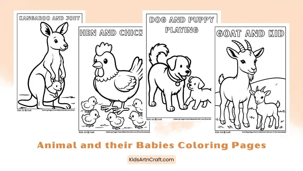 Animal and their Babies Coloring Pages for Kids