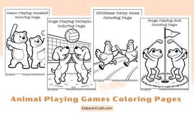 Animal Playing Games Coloring Pages for Kids