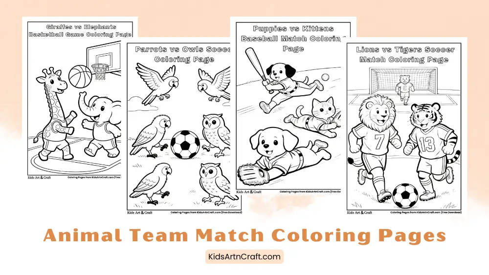 Animal Team Match Coloring Pages for Kids