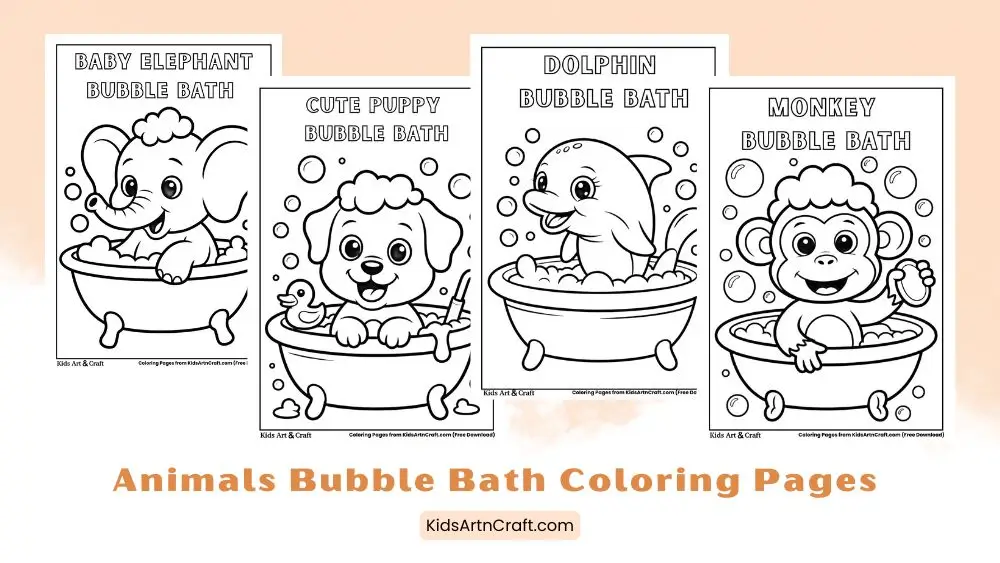 Animals Bubble Bath Coloring Pages for Kids