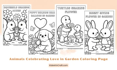 Animals Celebrating Love in the Garden Coloring Pages for Kids