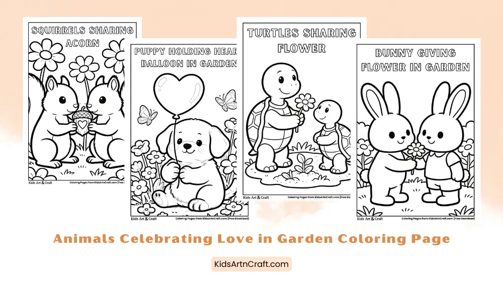 Animals Celebrating Love in the Garden Coloring Pages for Kids