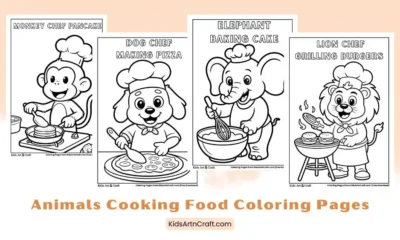 Animals Cooking Food Coloring Pages for Kids