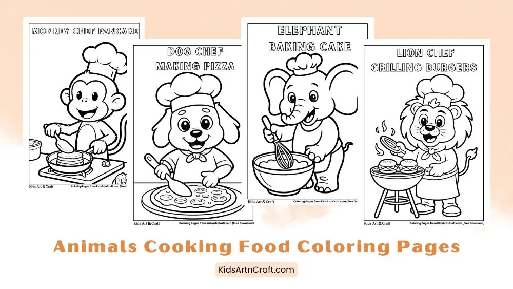 Animals Cooking Food Coloring Pages for Kids