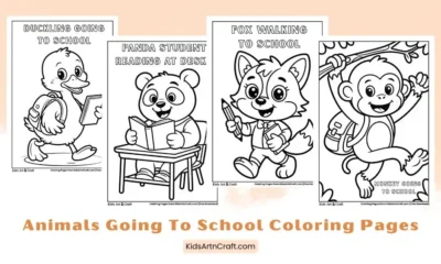 Animals Going to School Coloring Pages for Kids