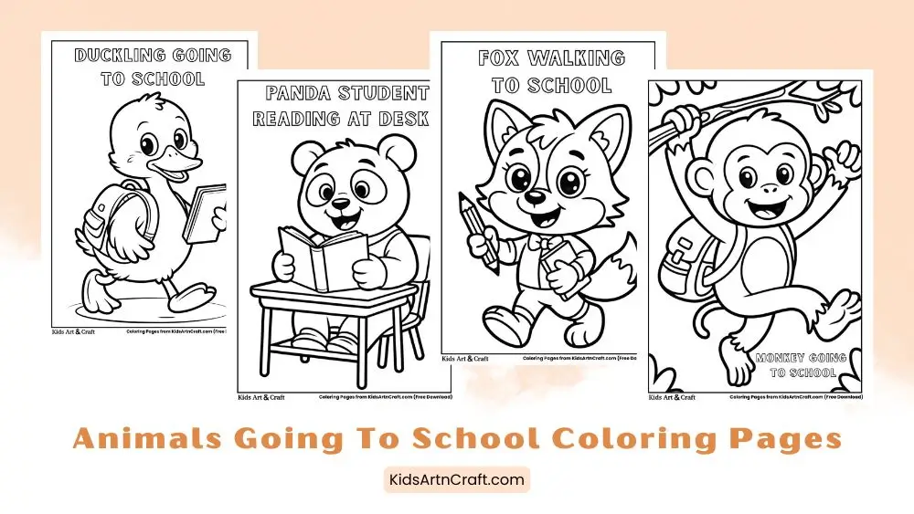 Animals Going to School Coloring Pages for Kids