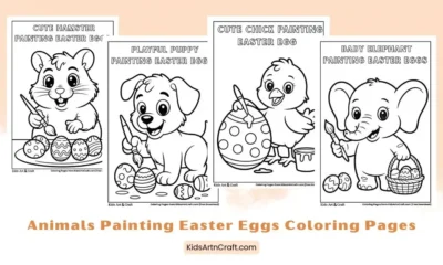 Animals Painting Easter Eggs Coloring Pages for Kids