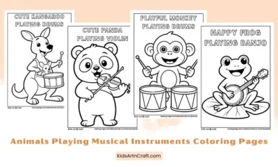 Animals Playing Musical Instruments Coloring Pages for Kids