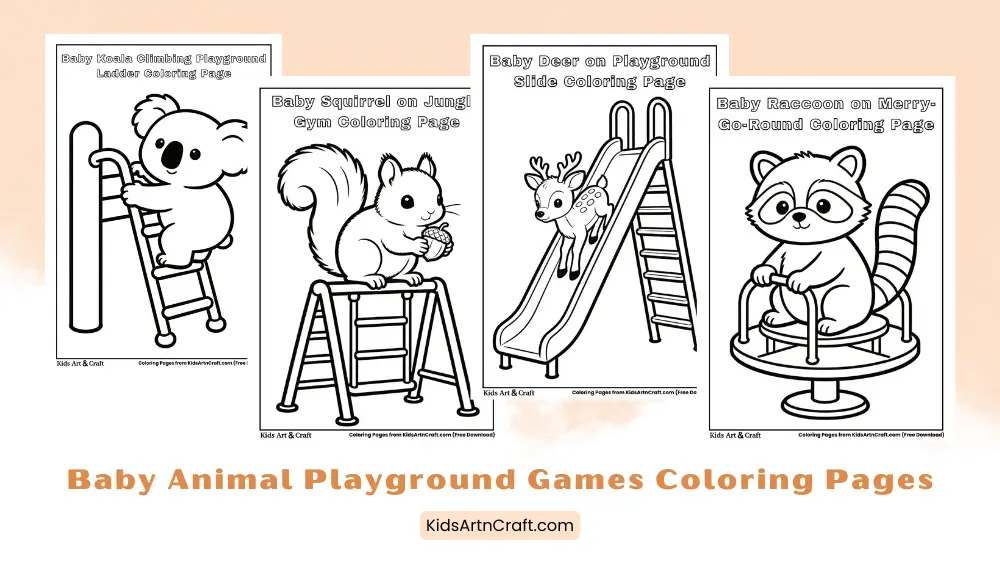 Baby Animal Playground Games Coloring Pages for Kids
