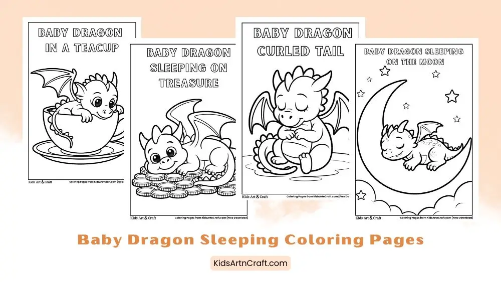 Baby Dragon Sleeping Coloring Pages for Kids