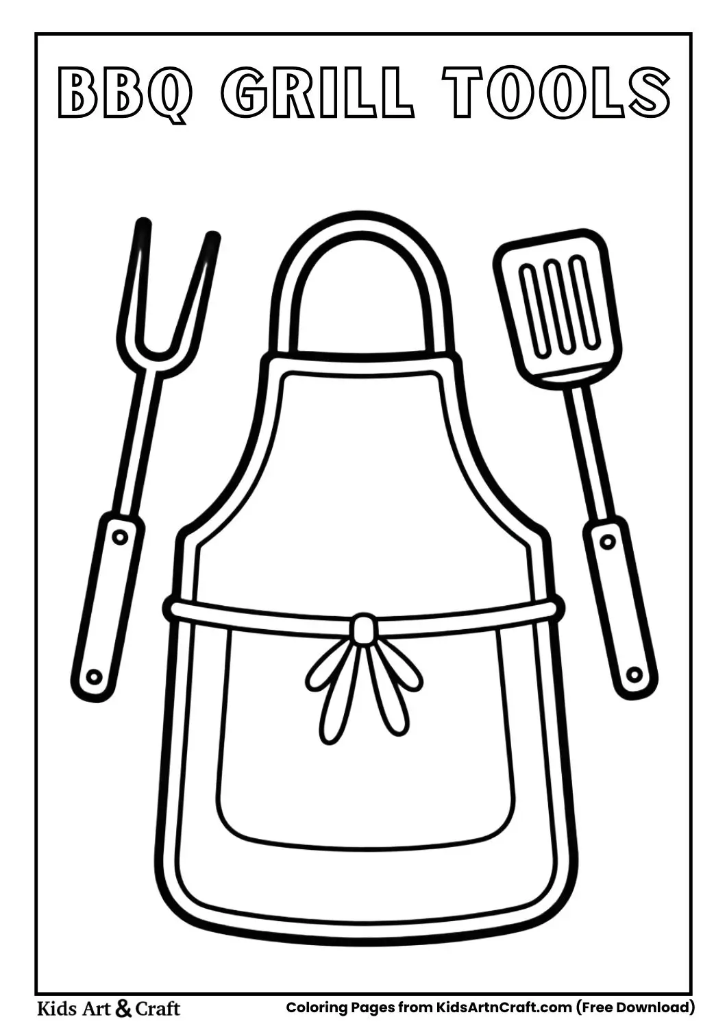 barbecue apron tongs spatula and grill tools coloring page