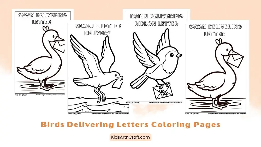 Birds Delivering Letters Coloring Pages for Kids