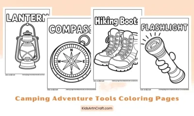 Camping Adventure Tools Coloring Pages for Kids