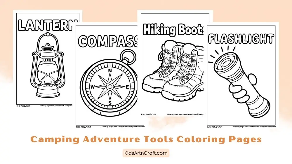Camping Adventure Tools Coloring Pages for Kids