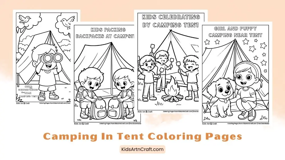 Camping In Tent Coloring Pages for Kids