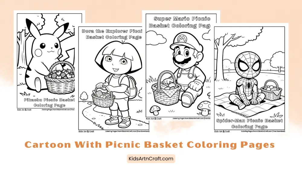 Cartoon With Picnic Basket Coloring Pages for Kids