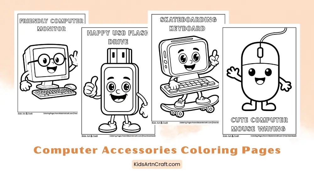 Basic Computer Accessories Coloring Pages for Kids