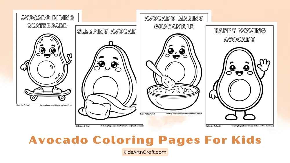 Cute Avocado Coloring Pages for Kids