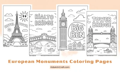 European Monuments Coloring Pages for Kids