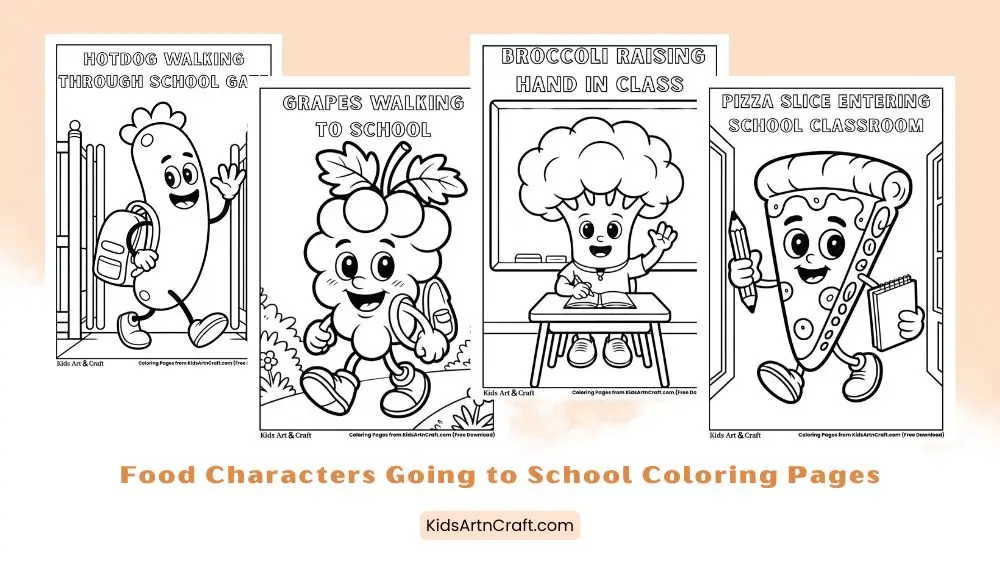 Food Characters Going to School Coloring Pages for Kids