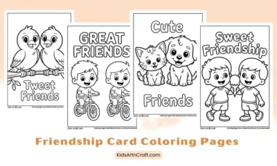 Cute Friendship Card Coloring Pages for Kids
