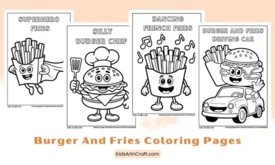 Funny Burger and Fries Coloring Pages For Kids