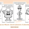 Funny Faces Music Instruments Coloring Page For Kids