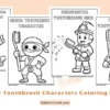 Funny Toothbrush Characters Coloring Pages for Kids