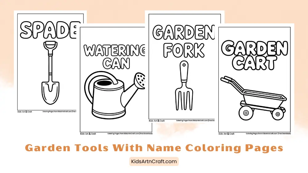 Garden Tools With Name Coloring Pages for Kids