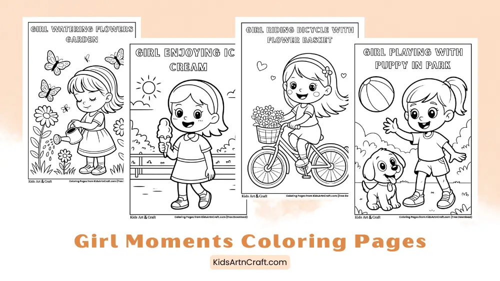 Sweet Girl Moments Coloring Pages for Kids