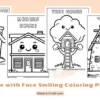 House with Face Smiling Coloring Pages for Kids