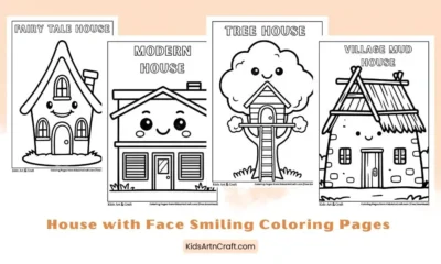 House with Face Smiling Coloring Pages for Kids