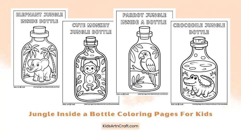 Jungle Inside a Bottle Coloring Pages for Kids