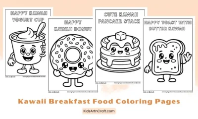 Kawaii Breakfast Food Coloring Pages for Kids