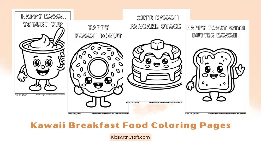 Kawaii Breakfast Food Coloring Pages for Kids