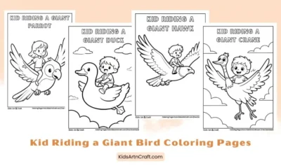 Kid Riding a Giant Bird Coloring Pages