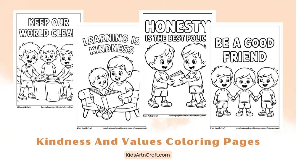 Kindness And Values Coloring Pages for Kids