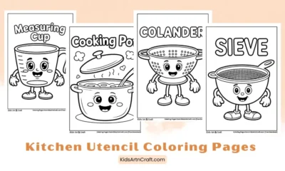 Kawaii Kitchen Utencil Coloring Pages for Kids