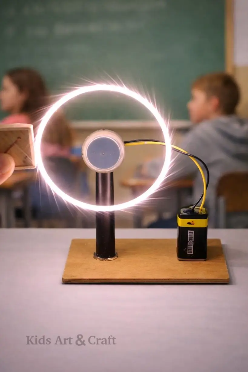 Glowing plasma ring experiment powered by battery in classroom setting