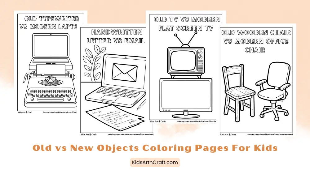 Old vs New Objects Coloring Pages for Kids