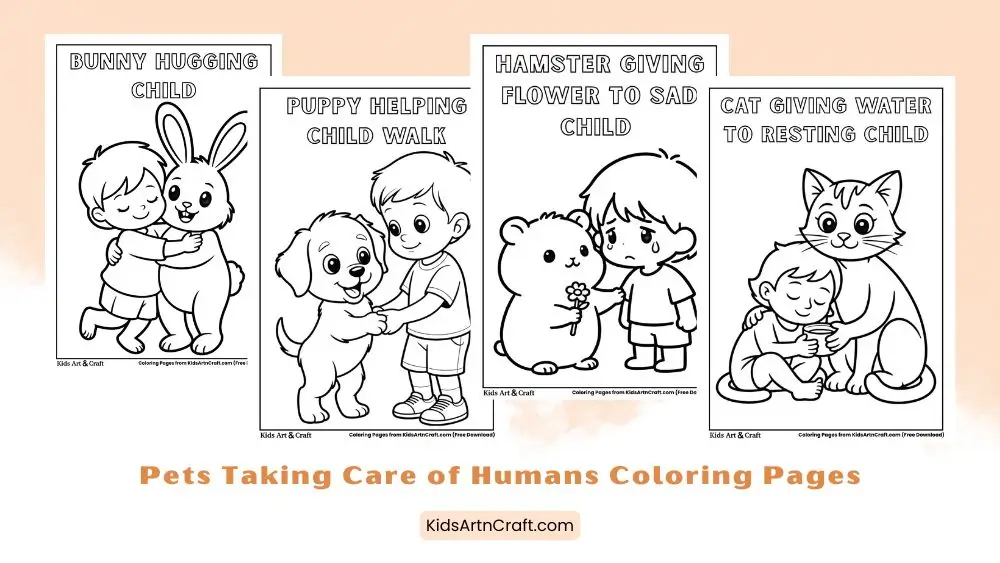 Pets Taking Care of Humans Coloring Pages for Kids