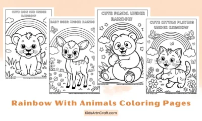 Rainbow With Animals Coloring Pages for Kids