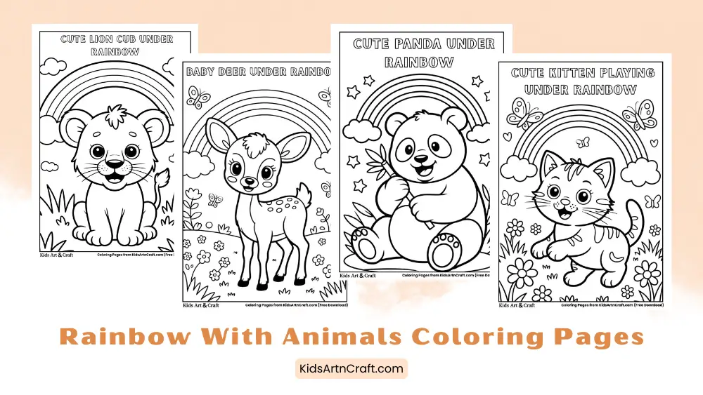 Rainbow With Animals Coloring Pages for Kids