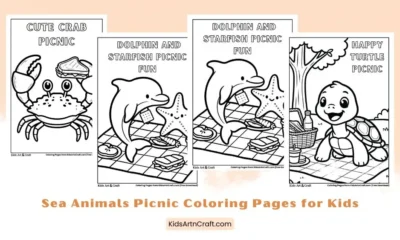Sea Animals Picnic Coloring Pages for Kids