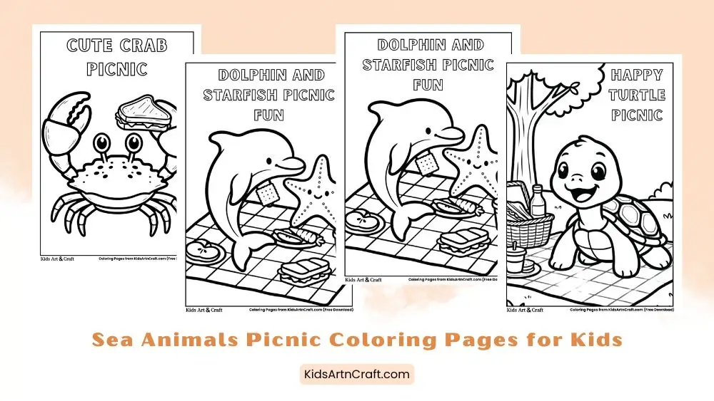 Sea Animals Picnic Coloring Pages for Kids