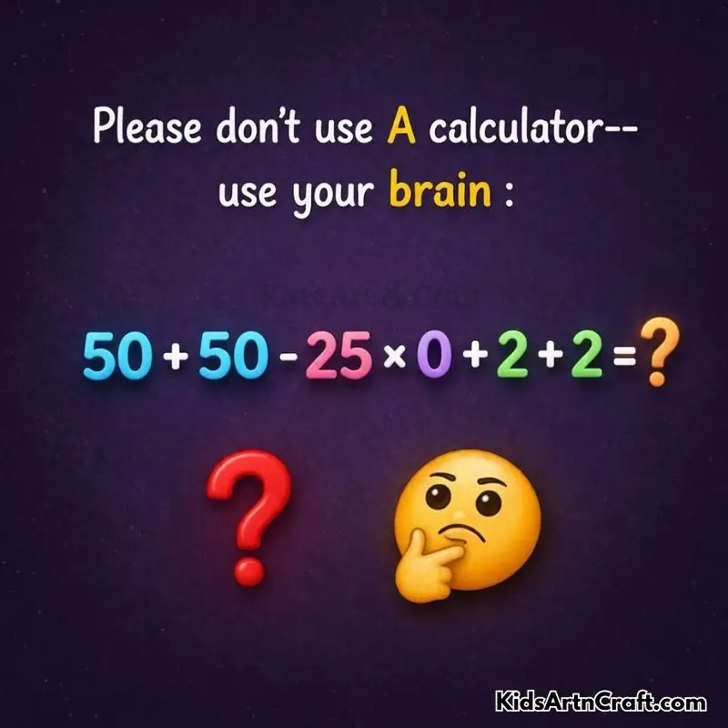Colorful math puzzle showing an arithmetic expression challenging the brain without a calculator